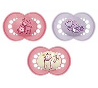 MAM Lot de 3 sucettes originales Day & Night avec tétine en silicone SkinsoftTM ultra douce pour bébé 6 mois Rose