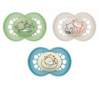 MAM Lot de 3 sucettes originales Day & Night avec tétine en silicone SkinsoftTM ultra douce pour bébé 6 mois Bleu(La conception du produit peut varier)