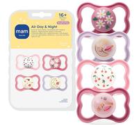 MAM Lot de 4 tétines d'air pour bébés de 16 mois et plus, flux d'air supplémentaire pour peaux sensibles, brille dans le noir, développées avec des experts médicaux, silicone souple sans BPA