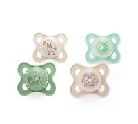 MAM Lot de 4 tétines originales de jour et de nuit | 0 à 6 mois | Comprend 2 tétines phosphorescentes | Design orthodontique | Accessoires pour bébé | Beige (différents modèles)