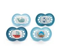 MAM Lot de 4 tétines originales jour et nuit | 6-18 mois | Comprend 2 tétines phosphorescentes | Design orthodontique | Accessoires pour bébé | Bleu (différents modèles)