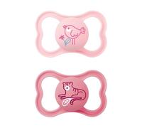 MAM MAM Air Lot de 2 tétines avec bouclier ventilé, à partir de 16 mois, tétine symétrique, plate et flexible en silicone facilement acceptable, avec boîte auto-stérilisatrice, rose mat