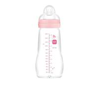 MAM MAM Feel Good Biberon en verre, 2-4 mois, 260 ml, avec tétine 2 à débit moyen en silicone, facile à nettoyer, rose, lot de 1