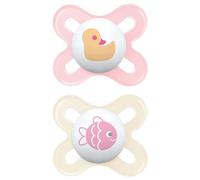 MAM MAM Original Lot de 2 tétines en latex en caoutchouc naturel pour nouveau-né, 0 à 2 mois, avec tétine symétrique, plate et flexible, avec boîte auto-stérilisatrice, rose vif