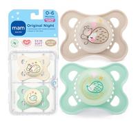 MAM Night Glow in the Dark Silicone Pacifier, Green/White, 0-6 Months, 2-Count