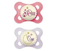 MAM Night Glow in the Dark Silicone Pacifier, Pink,0-6 Months, 2-Count