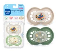 MAM Night Pacifiers (2 Count), MAM Pacifiers 6+ Months, Best Pacifier for Breastfed Babies, Glow in The Dark Pacifier, Baby Unisex Pacifier, 6-16- 2 Count (Pack of 1)