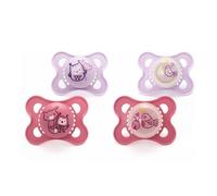 MAM Original Day & Night Lot de 4 tétines phosphorescentes pour bébé de 0 à 6 mois avec 2 tétines phosphorescentes Design orthodontique Accessoires bébé Rose