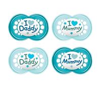 MAM Original I love Mummy & MAM Original I love Daddy Lot de 4 tétines en silicone avec 2 boîtes de transport stérilisées