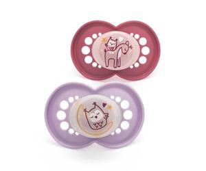 MAM Original Night Lot de 2 tétines pour bébé de 16 mois et plus, durables et biorenouvelables, tétine en silicone SkinSoft, tétine phosphorescente, rose (les motifs peuvent varier)