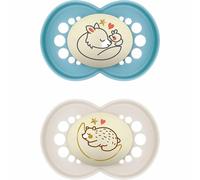 MAM Original Night Soothers Lot de 2 tétines phosphorescentes dans un étui de stérilisateur, matériaux durables, accessoires pour bébé Bleu (différents modèles)