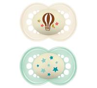 MAM Original Night Soothers Lot de 2 tétines phosphorescentes dans un étui de stérilisation pour tétine à partir de 16 mois et plus, matériaux durables, accessoires pour bébé, crème (différents
