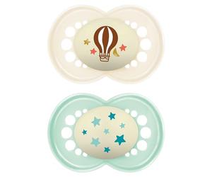MAM Original Night Soothers Lot de 2 tétines phosphorescentes dans un étui de stérilisation pour tétine à partir de 16 mois et plus, matériaux durables, accessoires pour bébé, crème (différents