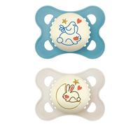 MAM Original Night Soothers Lot de 2 tétines phosphorescentes pour bébé de 0 à 6 mois avec étui stérilisateur pour tétine Bleu/crème