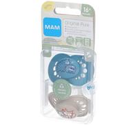 MAM Original Pure Tétines en silicone à motif Bleu-écru 16 mois et + Tétine(S) 2 pc(s)