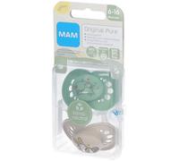 MAM Original Pure Tétines en silicone à motif Vert-écru 6-16 mois Tétine(S) 2 pc(s)