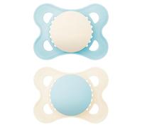 MAM Original Soothers Lot de 2 tétines de 0 à 6 mois, livrées dans un étui de stérilisateur, matériaux durables, accessoires pour bébé pour nouveau-né Bleu (différents modèles)