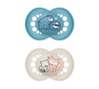 MAM Original Soothers Lot de 2 tétines pour bébé de 18 à 36 mois dans une boîte stérilisatrice pour sucette - Matériaux durables - Accessoires pour bébé - Bleu (différents modèles)