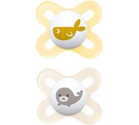 MAM Original Start Lot de 2 tétines pour bébé de 0 à 2 mois, en matériau durable, tétine en silicone SkinSoft avec étui à tétine MAM - Crème (les motifs peuvent varier)