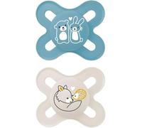 MAM Original Start Lot de 2 tétines pour nouveau-nés de taille 0-2 mois, tétine en silicone SkinSoft, bio-ronde, avec sac à tétine, bleu clair
