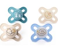 MAM Original Start Lot de 4 tétines jour et nuit | 0 à 2 mois | Comprend 2 tétines phosphorescentes | Design orthodontique | Accessoires pour bébé | Beige (différents modèles)