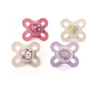 MAM Original Start Lot de 4 tétines jour et nuit de 0 à 2 mois avec 2 tétines phosphorescentes - Design orthodontique - Accessoires pour bébé - Rose (différents modèles)