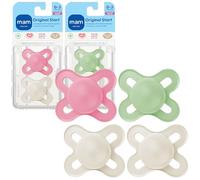 MAM Original Start Mat Lot de 4 tétines Binky pour bébé de 0 à 3 mois, en silicone sans BPA, faciles à nettoyer, idéales pour les nouveau-nés, développées avec des experts médicaux, 4 pièces
