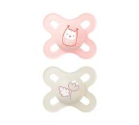 MAM Original Start Sucette 0-2 mois (lot de 2), Sucette MAM 0-2 mois avec tétine orthodontique en silicone, kit de 2 accessoires bébé avec porte-tétine stérilisateur, rose/neutre
