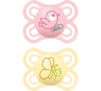 MAM Perfect Lot de 2 sucettes, pour un développement sain des dents et des mâchoires, sucettes pour bébés en matériaux durables &renouvelables, avec boîte à sucettes, 0-6 mois, oiseau/papillon
