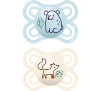 MAM Perfect Lot de 2 sucettes, pour un développement sain des dents et des mâchoires, sucettes pour bébés en matériaux durables &renouvelables, avec boîte à sucettes, 0-6 mois, ourson/renard