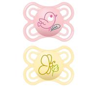 MAM Perfect Lot de 2 tétines pour un développement sain des dents et de la mâchoire, en matériaux durables et bio-renouvelables, avec boîte à tétine, pour bébé de 0 à 6 mois, motif oiseau/papillon