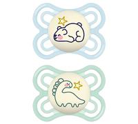 MAM Perfect Night Lot de tétines pour bébé, brillantes dans le noir, adaptées aux dents, fabriquées à partir de matériaux écologiques et renouvelables, avec boîte à tétine, pour bébé de 0 à 6 mois,