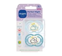 MAM Perfect Night Lot de 2 tétines, lumineuses dans le noir, respectueuses des dents, fabriquées à partir de matériaux durables et biologiques renouvelables, avec boîte à tétine, pour bébé de 16 mois