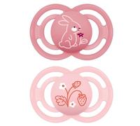 MAM Perfect Pacifier S198 - (instructions dans différentes langues) Set de sucettes avec tétine extra fine et flexible en silicone SkinSoftTM ultra doux pour bébés de 6 mois et plus, (1 lot de 2 unités) avec boîte autostérilisante. Modèles variés
