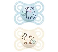MAM Perfect S194 Lot de 2 sucettes avec tétine en silicone ultra douce pour bébé de plus de 0 mois avec boîte auto-stérilisable Bleu