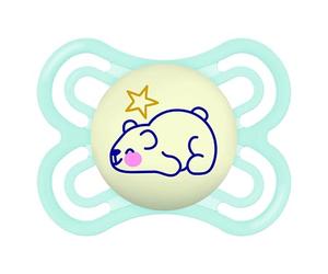 MAM S244 Perfect Night Soother with Extra Thin and Flexible Silicone SkinsoftTM Ultrasound 0 Months Glow in the Dark Self Sterilizable Blue