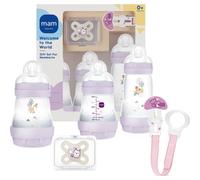 MAM, Set pour nouveau-né, set cadeau, comprend : 2 biberons anti-coliques de 160 ml, 1 biberon anti-colique de 260 ml, 1 tétine originale Start, 1 broche pour sucette, dès la naissance, rose