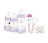 MAM, Set pour nouveau-né, set cadeau, comprend : 2 biberons anti-coliques de 160 ml, 1 biberon anti-colique de 260 ml, 1 tétine originale Start, 1 broche pour sucette, dès la naissance, rose