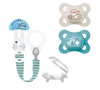 MAM SkinSoftTM Sucette 0-6 mois + étui stérilisé, lot de 2 + MAM Clip it & Cover