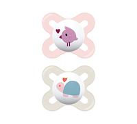 MAM Start Nanò Sucette pour bébé en lot de 2, en cuir avec étui porte-sucette, 0 à 2 mois, rose