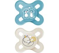 MAM Start sucettes en set de 2, sucettes bébé spécialement conçues pour les nouveau-nés, en matériaux durables &renouvelables, avec boîte à sucettes, 0-2 mois, ours/loup