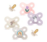 Mam sucette 0-2 mois latex de caoutchouc naturel, lot de 4 avec 2 boîtes de transport stérilisées, mini sucette