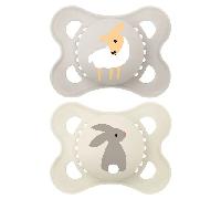 MAM Sucette Original Nature 2-6 mois Silicone Motif Mouton et Lapin X2