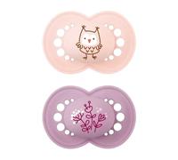 MAM Sucette Original Original 2 Sucettes avec Tétine en Silicone SkinSoftTM Extra Souple + Etui Porte Tétine Auto-Stérilisant Edition Limitée 16 mois Rose/Violet, Mat, Fille