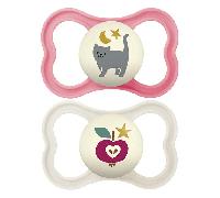 MAM Sucette Supreme Nuit 6+ mois Silicone Motif Chat et Pomme x2