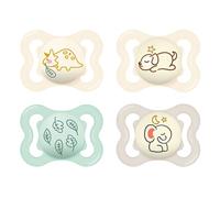 MAM Supreme Day & Night Lot de 4 tétines pour nouveau-né de 0 à 6 mois, 94% d'acceptation, prévient les malformations dentaires, développées avec des dentistes, en silicone SkinSoft, dinosaure et