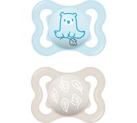 MAM Supreme, lot de 2 sucettes, sucettes pour bébé pour un développement sain des dents et des mâchoires, prévient les irritations cutanées, avec boîte à sucettes, 0-6 mois, ourson/feuilles