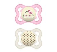Mam Supreme Night Lot de 2 tétines lumineuses, idéales pour un développement sain des dents et de la mâchoire, préviennent les irritations de la peau, avec boîte à tétine, pour bébé de 0 à 6 mois, aux motifs de nuages et étoiles