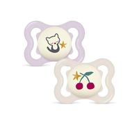 MAM Supreme Night Lot de 2 tétines lumineuses pour bébé de 0 à 6 mois, avec boîte de transport et de stérilisation, tétines lumineuses en silicone MAM SkinSoft, de 0 à 6 mois