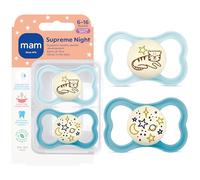 MAM Supreme Night Lot de 2 tétons brevetés pour bébé de 6 à 16 mois, pour peaux sensibles